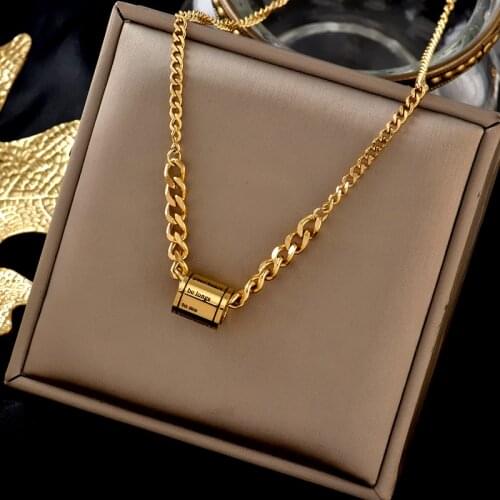 316L stainless steel cylindric light luxury necklace hip hop street cold wind collarbone chain simple retro high sense jewelry