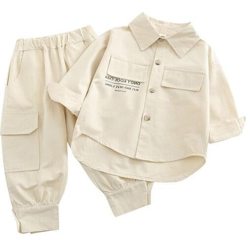 DFXD Baby Boys Sets 2020 Autumn Toddler Boy Party Suit Cotton Costume 2PC Letter Blouse Shirt+Cargo Pant Kids Clothes Set 2-7Yrs