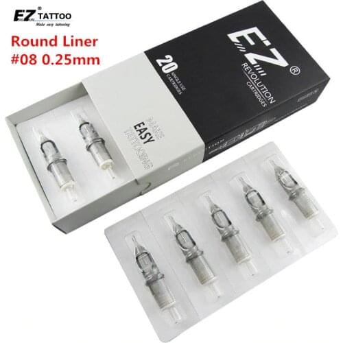 EZ Revolution Tattoo Needles Cartridge Round Liners #08 0.25mm for cartridge machine and grips 20 pcs /box