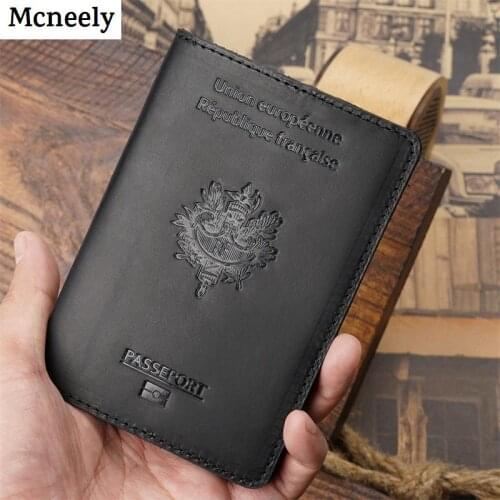 France Genuine Leather Passport Holder Travel Wallet Men Business Travel Organizer Case Vintage French Passport Cover Holders