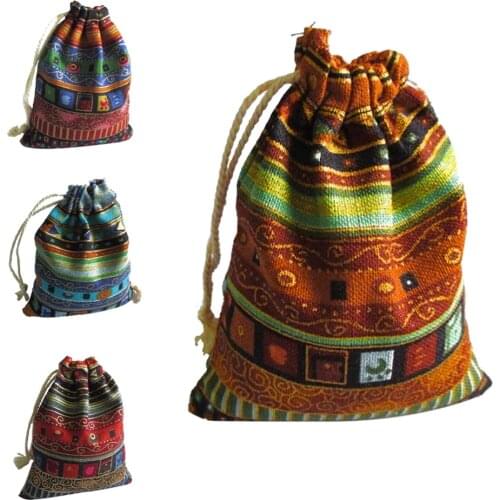 9.5*12cm 10Pcs Cotton Jewelry Bags 10Pcs Ethnic Gift Bags Stripe Tribal Tribe Drawstring Bags Christmas Jewelry Pouches