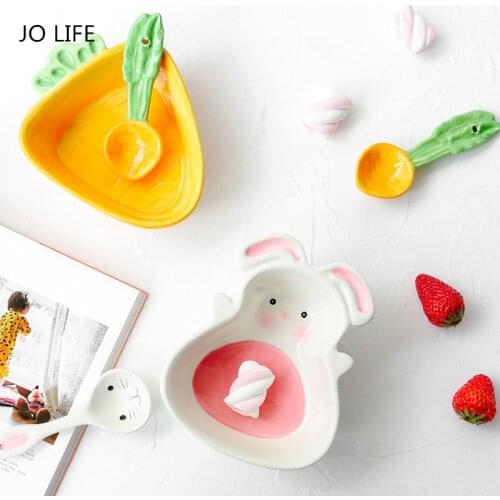 JO LIFE Creative Cartoon Ceramic Tableware Carrot Plate Bowl Rabbit Spoon Bunny Tray Children Fruit Bowl