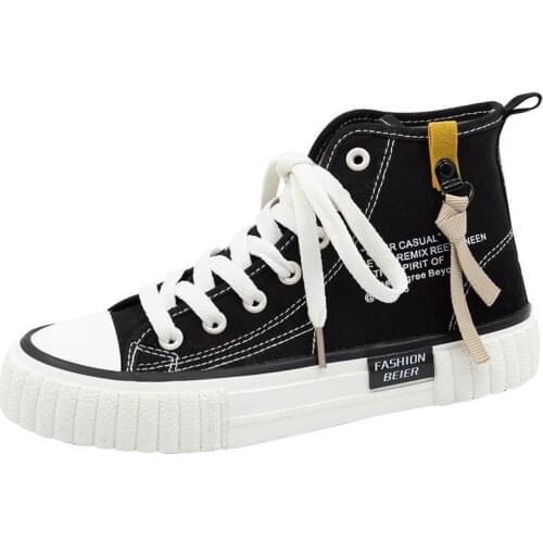 High Top Lace Up Sneakers Women White Black Flat Letter Print Canvas Shoes Harajuku Fashion Fall Espadrilles Sports Trainers
