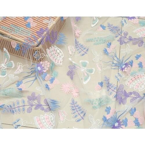 LASUI 2019 new 1 yard=1 piece Elasticity Hollow Flower butterfly embroidery mesh lace fabric DIY fashion dress decoration X0590