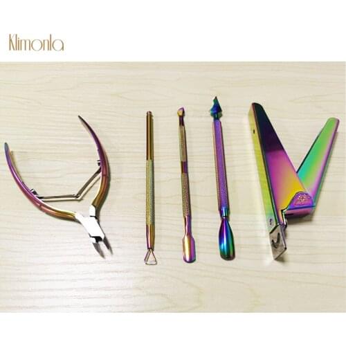 Nail Cuticle Pusher Dead Skin Remover Pedicure Nail Art Tool Stainless Steel Rainbow Nail Clipper Cutter Scissors 2020 New
