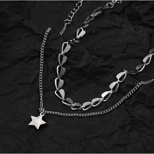 Meetvii New Stainless Steel Layered Women Pendant Necklaces Heart Smile Hip Hop Long Necklace Jewelry