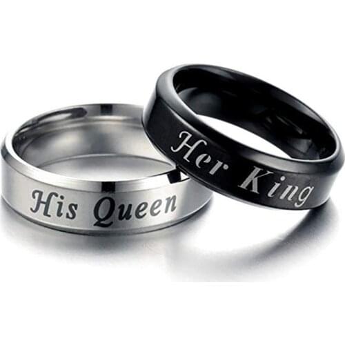 6MM Her King His Queen Couple Wedding Ring Titanium Steel Lovers Engagement Band Ring Queen Ring Black King Ring