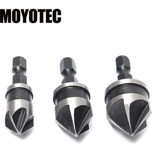 MOYOTEC 3pc Hexagon Handle Chamferer Set 12/16/19mm Chamfering Tool/Spot Facer Woodworking Hole Opener