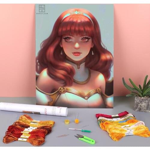 Cartoon Girl Woman Pre-Printed 11CT Cross Stitch DIY Embroidery Full Kit DMC Threads Hobby Painting Handiwork Craft Adults