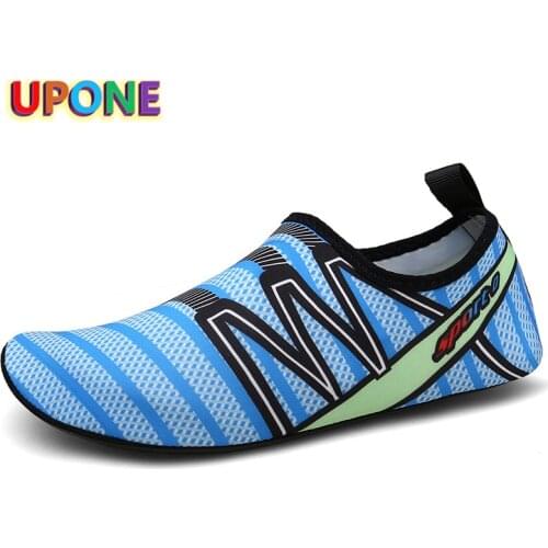 UPONE Brand Mens And Womens Blue Stripe Cheap Quick-Dry Aqua Barefoot Shoes Outdoor Beach Slip-on Swimming Shoes zapatillas agua