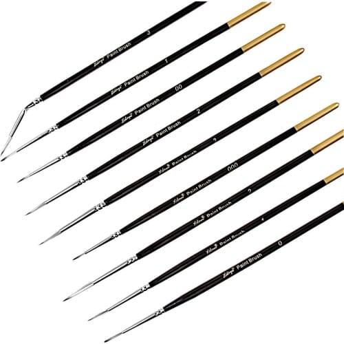 Fine Detail Paint Brush Set - 9 Pieces Miniature Brushes for Watercolor, Acrylic Painting, Airplane Kits, Face, Nail detailing