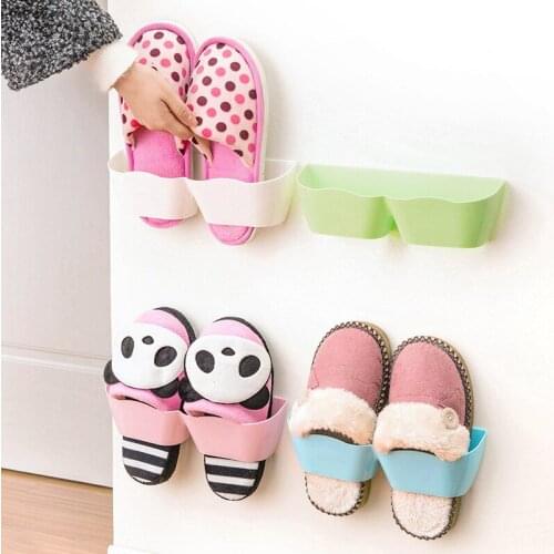Wall Mount Slippers Hanging Shelf Holder No Trace Adhesive Shoes Rack Wall Hanging Shoes Storage Organizer Hanger Country Style