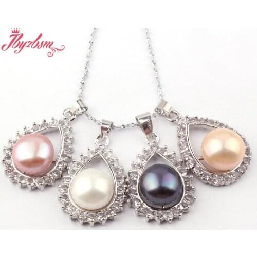 10mm Natural Round Freshwater Pearl,CZ Crystal Stone Drop Tibetan Silver Women Fashion Pendant 1 Pc 18x23mm Mothers Day Gift