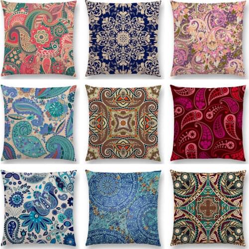 Boho Paisley Mandala Decorative Pattern Persian National Style Geometry Floral Stripe India Cushion Cover Sofa Throw Pillow Case