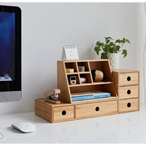 Japan Style Office Desktop Storage Box Bamboo Wood Creative Combination Rack Drawer Multi-layer Debris Sorting Box