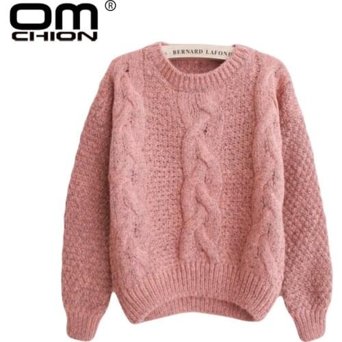OMCHION Pull Femme 2019 Autumn O Neck Knitted Twist Short Sweater Women Casual Loose Mix Color Pullover Winter Warm Jumper WP24