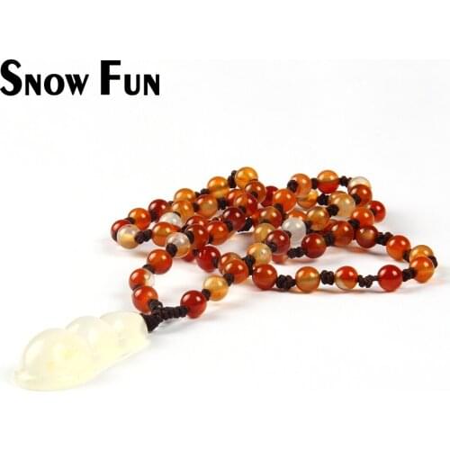 Snow Fun 6mm Dream Agate with Chalcedony Pendant Necklace