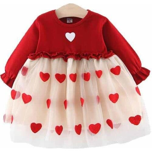 Baby Girls Dress 2021 Spring and Autumn Cute Printing Love Mesh Newborn Dress Long Sleeved Princess Dresses Girl Kids 0-3y