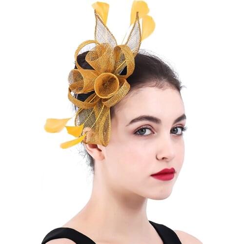 Gold Sinamay Fashion Wedding Headwear Fascinator Hair Clip Bride Party Dinner Headdress Linen Chic Women Hats Church Hair Clip