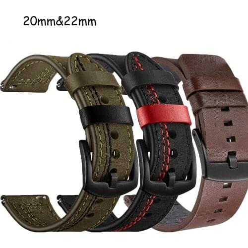 Genuine Leather Watch Band 22mm Strap For Huawei Watch GT/GT2 Watch Strap Replacements For Samsung Watch Men Strap Accessories