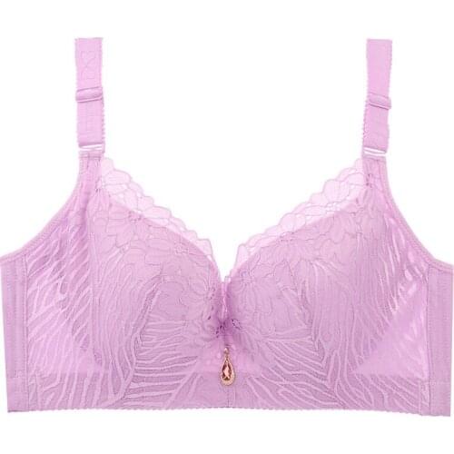 Sexy gathered lace embroidered wide shoulder strap adjustable cotton big size and plus bra