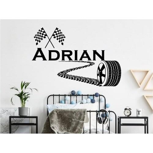 Tire Drift Car Print Custom Name Wall Sticker Vinyl Racing Sticker Game Sports Sticker Family Kids Room Decoration Art