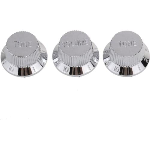 Musiclily Pro Metric Size 18 Splines Guitar 1 Volume 2 Tone Strat Knobs Set for Stratocaster Squier ST Style, Chrome
