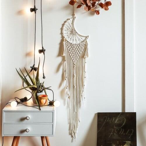Nordic Macrame Tapestry Handmade Moon Dream Catcher Nordic Bedroom Decoration House Decor Room Decoration Accessories Teen Girls