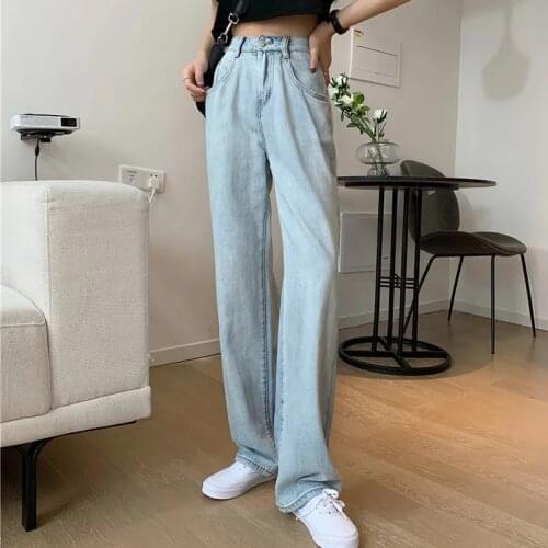 Light-colored jeans womens tide ins summer thin mopping trousers, high waist drape, thin straight loose wide-leg pants