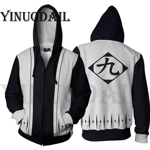Men and Women Zip Up Hoodies Anime Bleach Hoodie Squad 9 Captain Sweatshirt Cosplay Costumes Harajuku Streetwear