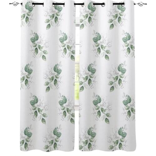Plant Green Leaves Window Curtains for Living Room Bedroom Kitchen Modern Curtains Home Decoration Drapes Blinds