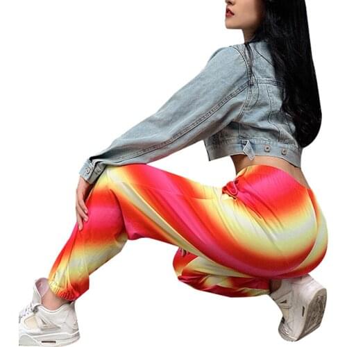 2020 Fashion Women High Street Cargo Pants Casual Fitness Trousers Elastic Waist Tie Dye Sweatpants Autumn Gym Sports Pants