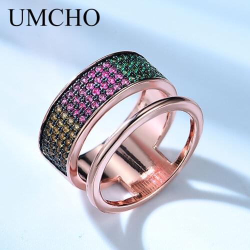 UMCHO Rainbow Nano Stone Cuples Rings 925 Sterling Silver Rings For Women Engagement Ring Silver 925 Gemstones Fine Jewelry