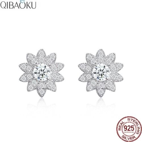 Real Silver 925 Snowflake Earrings Dazzling Cubic Zircon Stud Earrings Wedding 925 Sterling Silver Jewelry for Women