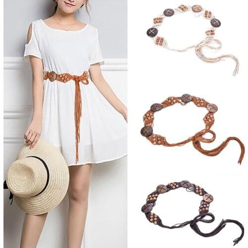 Women Boho Knitted Rope Wooden Beads Belt Waist Chain Clothing Accessory Belt Waist Chain Clothing Accessory Belt Waist Chain Cl