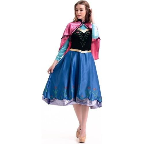 Adult Deluex Anna Princess Costume Women Fantasia Cosplay Blue Long Dress Anime Party Fancy Dress Halloween Costumes