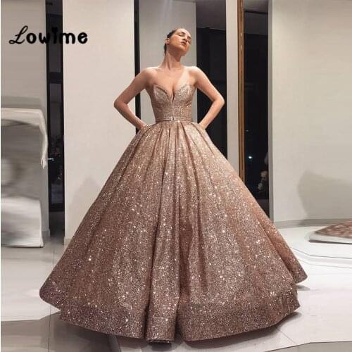 2018 New Style Glitter Ball Gown Lebanon Prom Dresses Arabic Puffy Party Dress Dubai Evening Dress Robe De Soiree