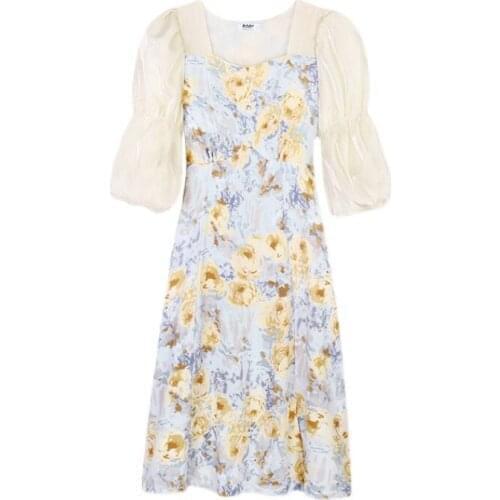 Bubble Sleeve Floral Dress Harajuku Cottagecore Womens Summer 2021 New French First Love Gentle Design Temperament Long Skirt