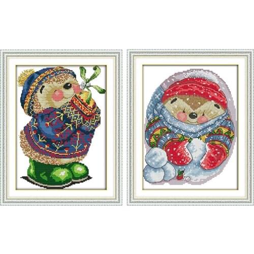 Winter hedgehog DIY Chinese needlework craft 11CT14CT cartoon printed patterns Cross Stitch kits on canvas Embroidery sets decor