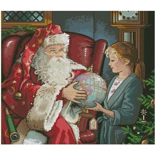 100% egypt COTTON Counted Cross Stitch Kit One Christmas Eve Santa and Girl Bedtime Story dim 08803