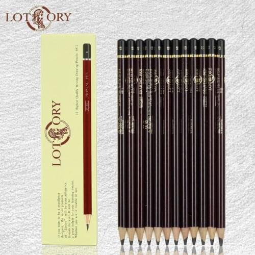 Lotory 12Pcs Drawing Pencils Set Wooden Sketch Graphite Pencil HB/B/2B/8B/12B Simple Pencil For School Office Stationery Crayon