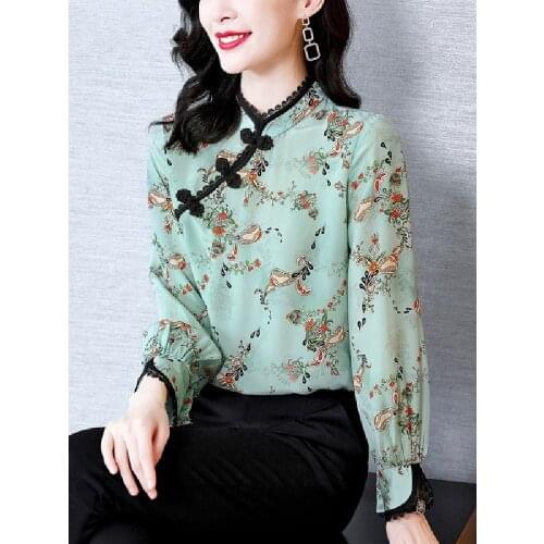 2021 ladies silk cheongsam blouse elegant qiapo shirts full sleeve chinese qipao tops chinese vintage clothing cheongsam blouse
