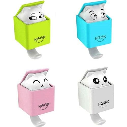 4 Pcs Cat Wall Hooks,Coat Hooks Adhesive, Hooks Heavy Duty for Bathroom/Bedroom/Kitchen,for Keys,Towel,Hat,Scarf,Bag