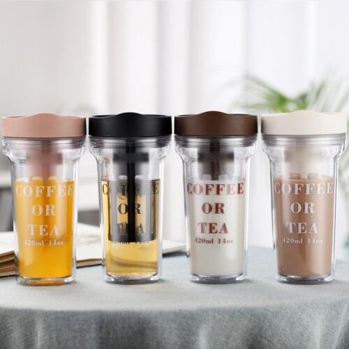 420ml Eco-friendly Coffe or Tea Water Bottle with Tea Infuser Transparent Double Plastic Cup Home Office Equipment Drinkware