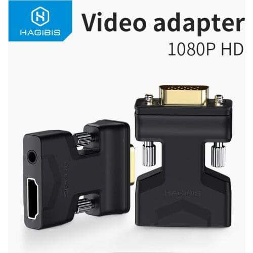 Hagibis HDMI-compatible to VGA Adapter with Audio Port Female Video Converter 3.5mm for PS4 Laptop PC TV Box Monitor Projector