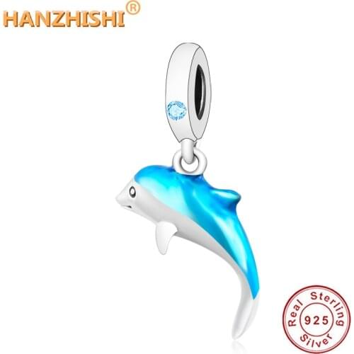925 Sterling Silver Miniture Shimmering Dolphin Dangle Charm Beads Fit Original pandora Silver Charm Bracelet Necklace Jewelry