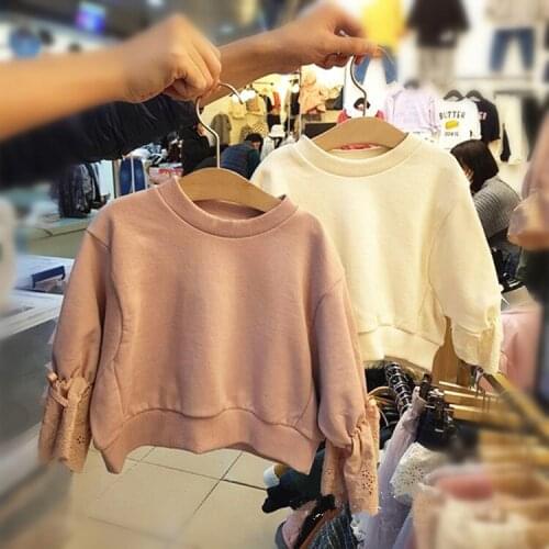 Spring and autumn childrens clothing new girls foreign princess fan hollow lace cuffs all-match sweater top 19d189