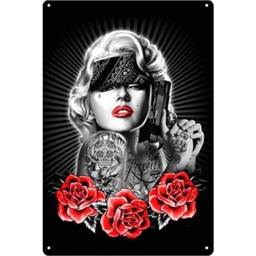EICOCO Marilyn Monroe Sexy Rose Tattoo(20x30cm) Retro Metal Tin Vintage Wall Art Sign