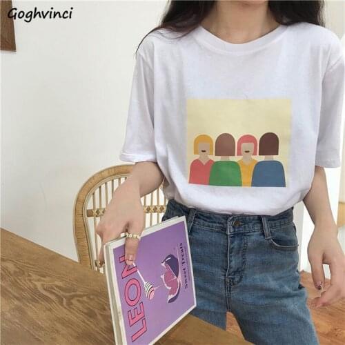 Women Short Sleeve T-shirts Lovely Cartoon Print O-Neck Females Leisure Chic Trendy Sweet All-match Student Outwear Summer Soft