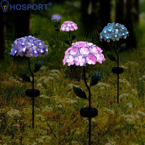 Solar Lawn Lamp LED Solar Light Artificial Hydrangea Simulation Flower Outdoor Waterproof Garden Lawn Stakes Lamps Yard Art